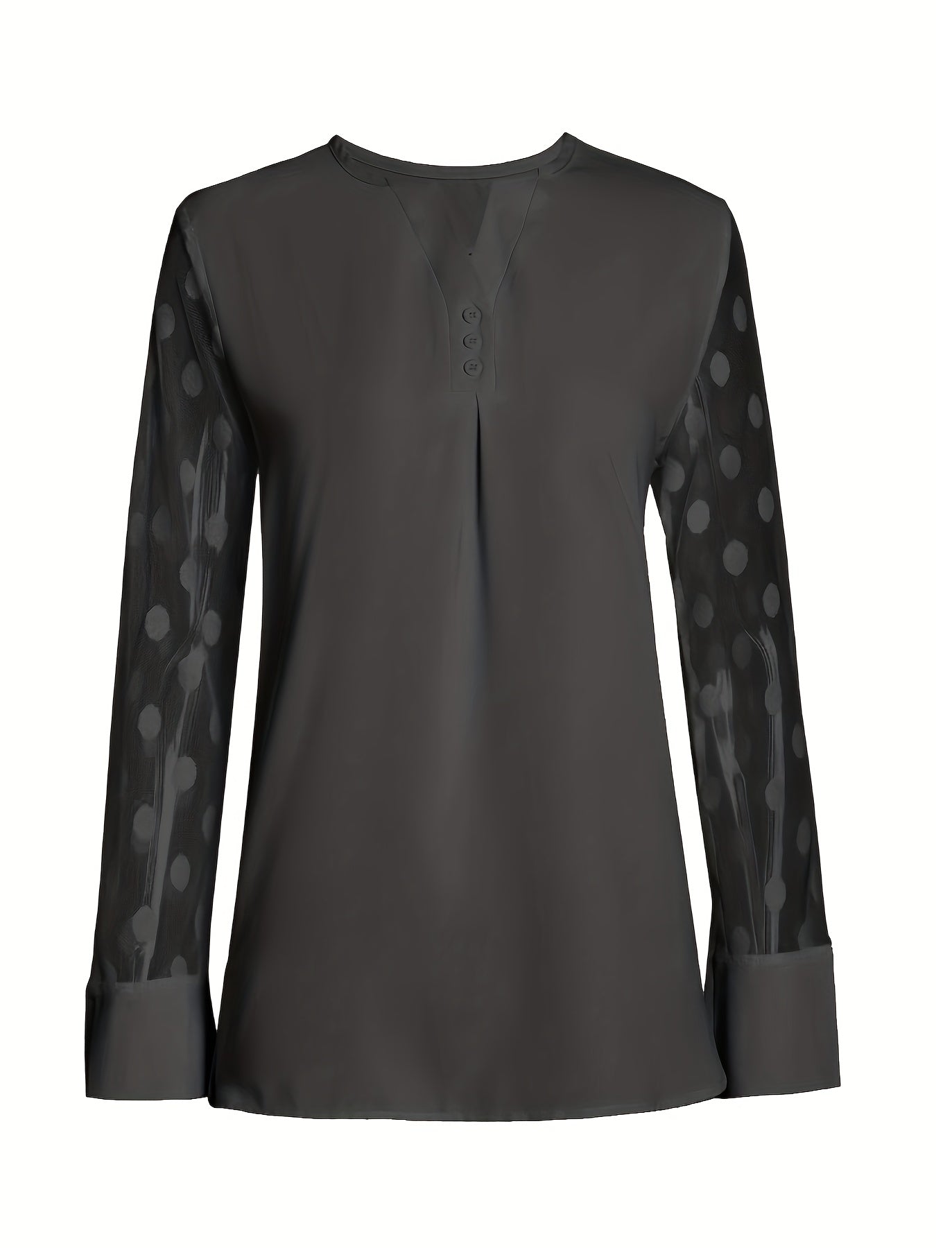 Solid Button Front Blouse, Elegant Long Sleeve Notched Neck Top, Women's Clothing