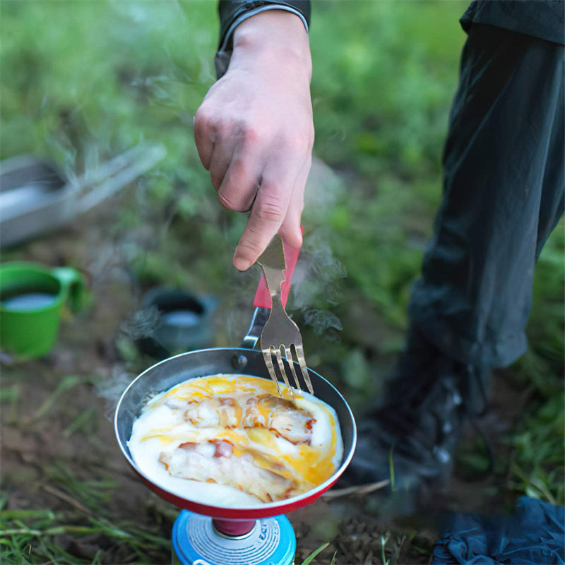 Stainless Steel 4-in-1 Outdoor Tableware Set with Folding Spoon, Fork, Knife, and Bottle Opener - Perfect for Camping, Picnics, Hiking, and Travel