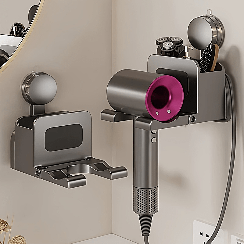 1pc Multifunctional Suction Cup Hair Dryer Holder, No-Drill Bathroom Wall-Mounted Storage Rack, Hanging Organizer for Hair Dryer, Toothbrush, Comb, Suitable for Bathroom, Kitchen, Outdoor Storage