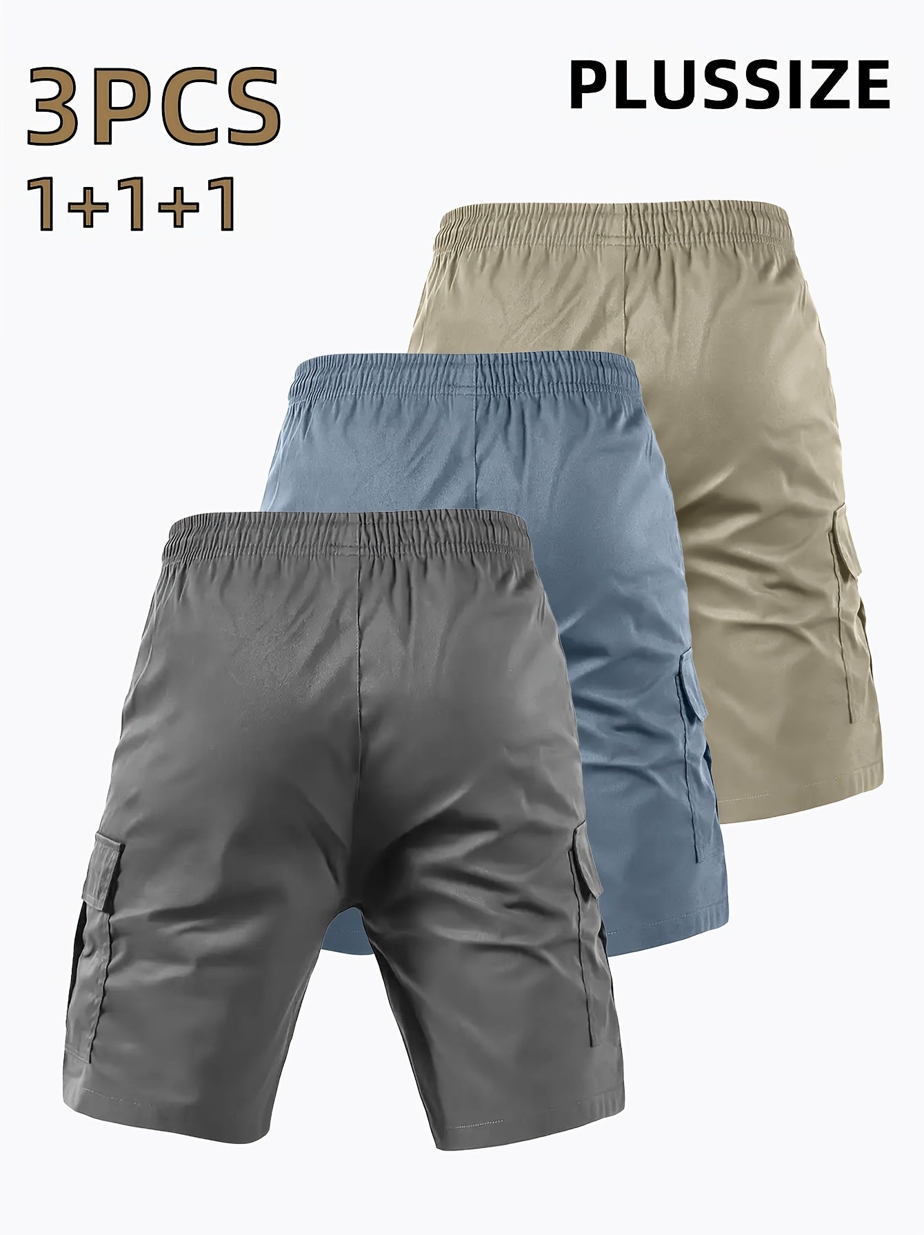 3pcs Men'S Heavy-Duty Work Shorts - Non-Stretch Fabric Cargo Pants with Multiple Utility Pockets, Drawstring Waist - Available in Navy/Gray/ - Ideal for Construction, Outdoor, Everyday Casual Wear - Plus Size Friendly, Outdoo
