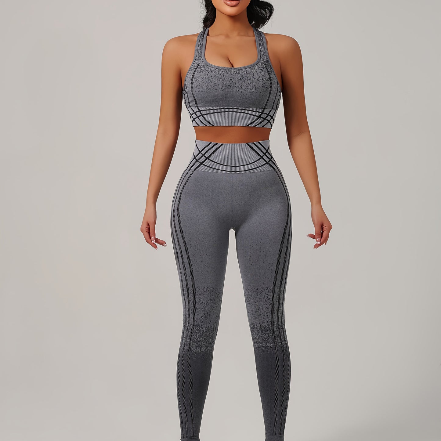 Yoga Sports Long Pants and Vest Set, Solid Color, Rib, High Stretch, Skinny Fit, Long Length, All-Season, for Adult, Sports Occasion, Ribbed Details, Ribbed Fabric