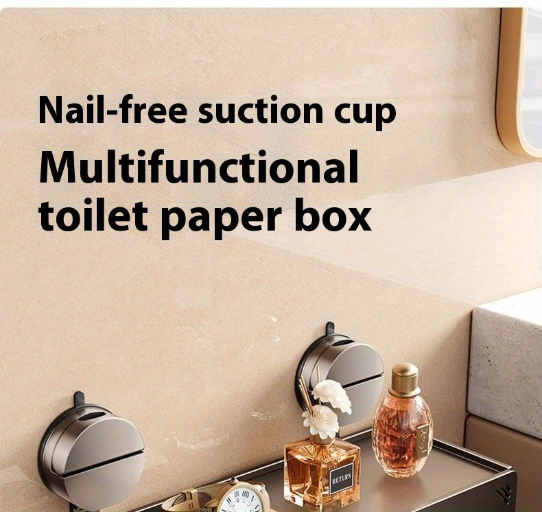 CYCY Wall-Mounted Bathroom Tissue Box Holder with Suction Cup Installation - Space-Saving Square Design, Durable Carbon Steel, Holds Multiple Rolls, Ideal for Toilet Paper & Face Towels, Modern Minimalist Style, Toilet Paper