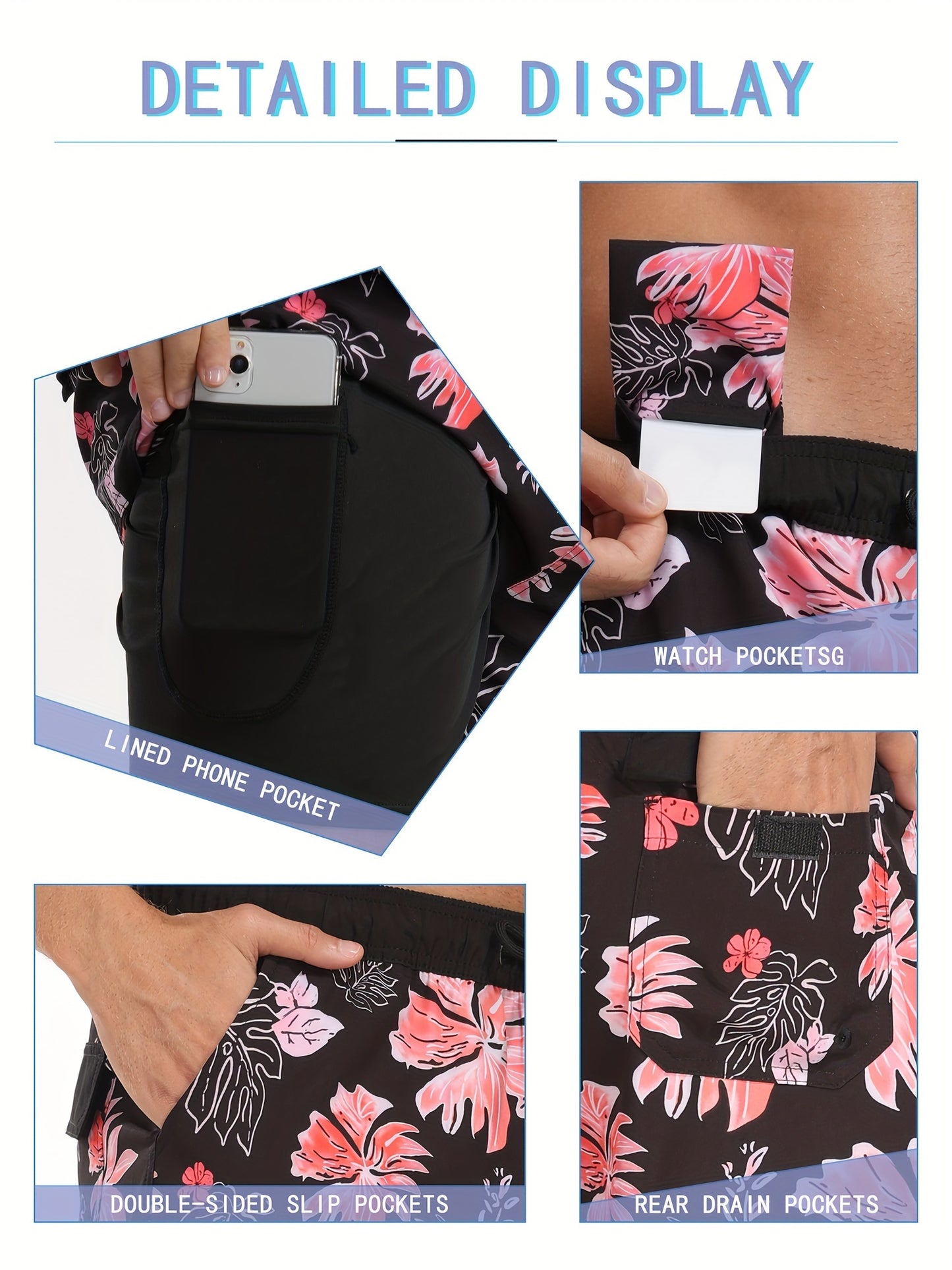 Men's Quick-Dry Beach Shorts with Tropical Palm Tree & Palm Leaf Print - Breathable Stretch Fabric for Summer, Outdoor, Hiking, Swimming - Machine Washable Casual Athletic Shorts, Outdoor Activewear, Summer Shorts