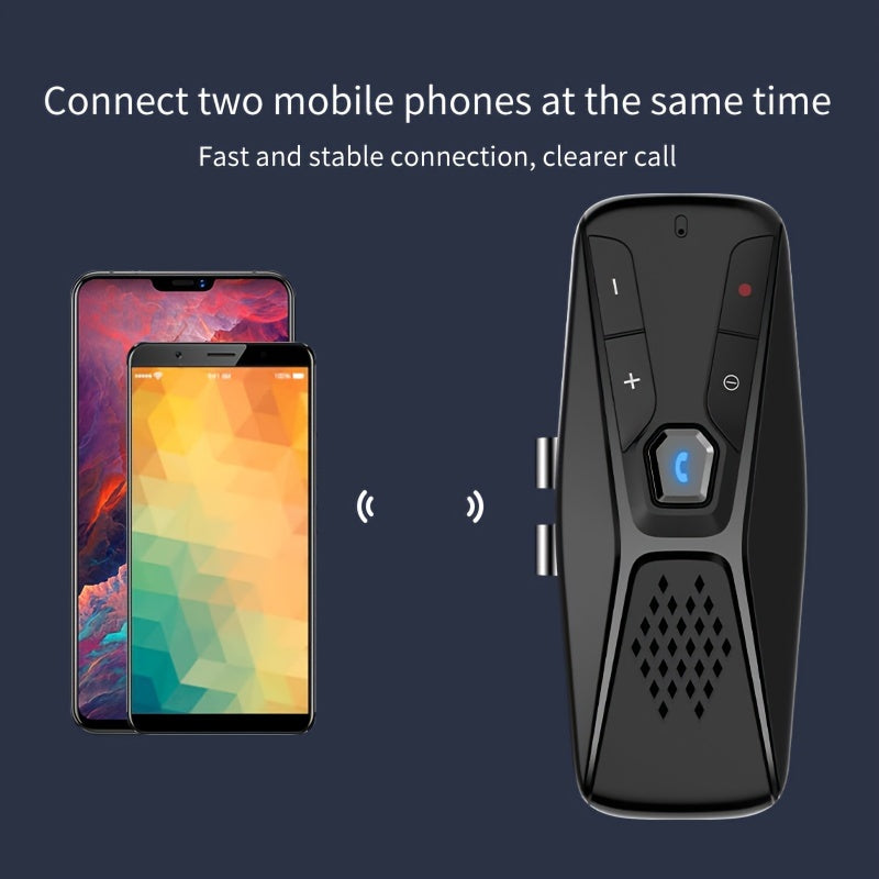 JaJaBor Wireless Car Kit Handsfree Speakerphone with Microphone Automatic Shut Down and Auto Connect, Voice Assistance with Clip