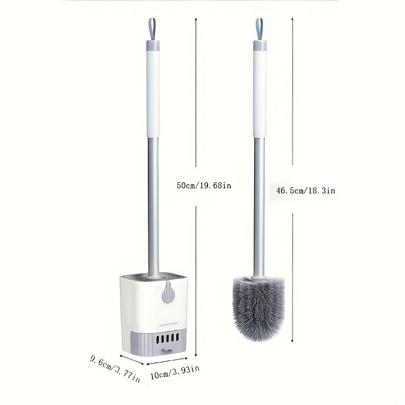 A wall mounted toilet brush set with a long handle - soft silicone bristles, no dead corners, equipped with a paper towel rack, manual non electric, space saving design