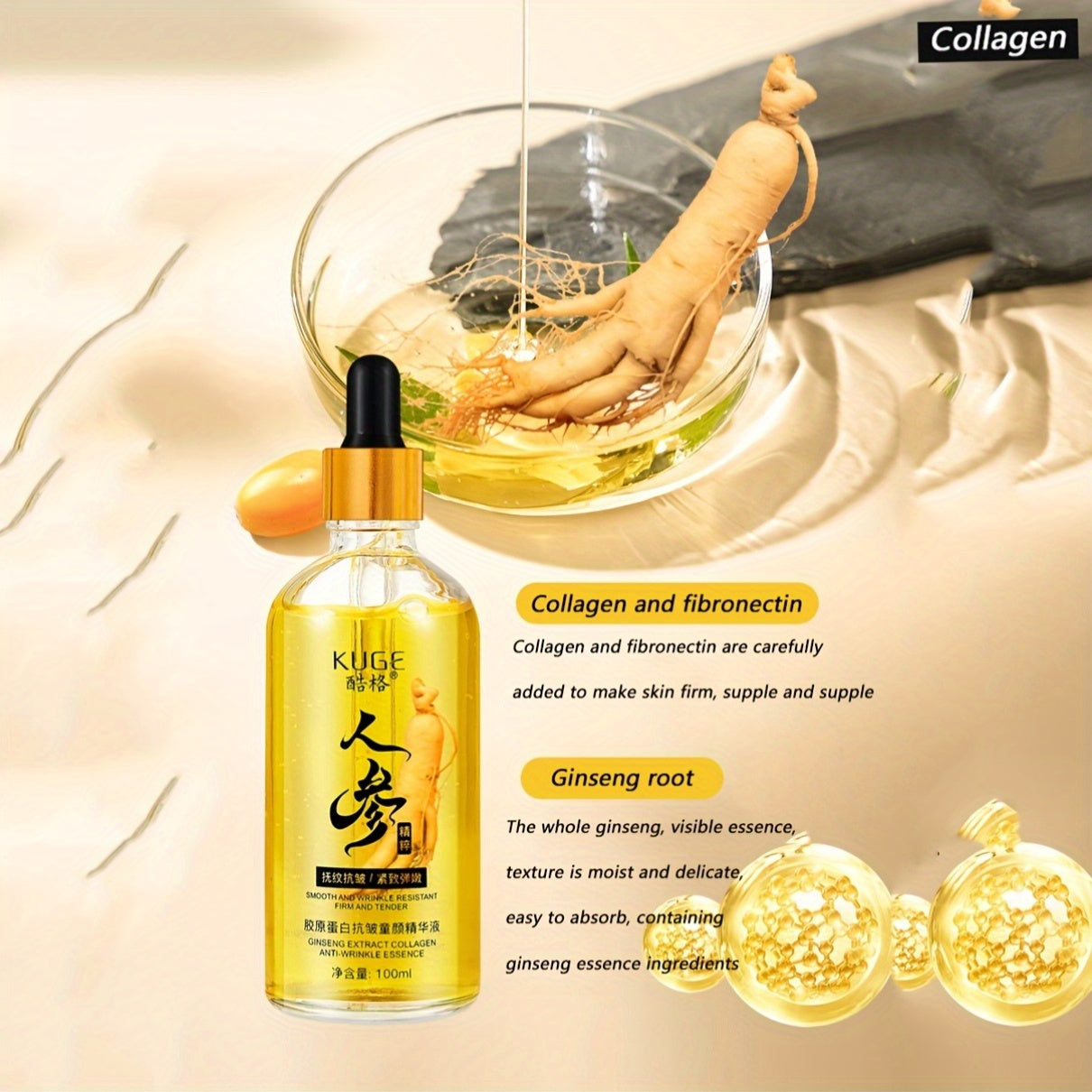 Ginseng Collagen Serum - Anti-Wrinkle Firming Moisturizer for All Skin Types, Deep Hydration, Even Skin Tone, Anti-Aging Skincare, Make Skin Younger-Looking, Face Use, 100ml/3.38fl.oz, Moisturizing Serum | Hydrating Formula,