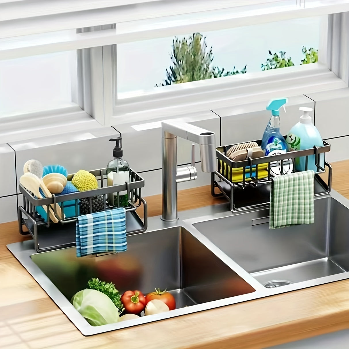 1pc Kitchen Sponge Drain Basket For Sink, Toilet Storage Rack, Kitchen Faucet Sponge Holder, Detachable Hanging Faucet Drain Rack For Sponge, Brush, Towel, Hand Sanitizer, Automatically Draining, Bathroom And Kitchen Supplies