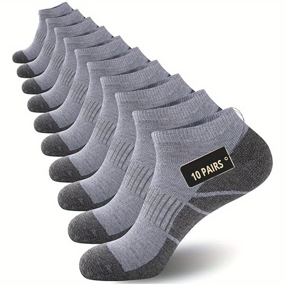 10 Pairs THCBME Men's Low-Cut Athletic Socks - Heavy-Duty, Multi-Color (White/Black/Grey/Tan) - Elastic Comfort Fit for, Gym, - Bulk Pack (10-Pair Box) - Durable Everyday Casual Socks