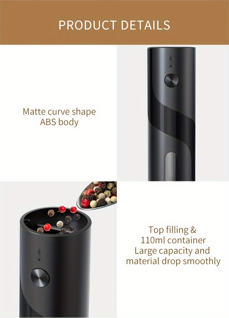 1pc or 2pcs Rechargeable Electric Salt & Pepper Grinder with LED Light - Automatic Salt & Pepper Mills, USB Charging, Adjustable Coarseness, 110ml Large Capacity, Ideal for Kitchen & Dining Use, Kitchen Spice Mill | Modern Ki