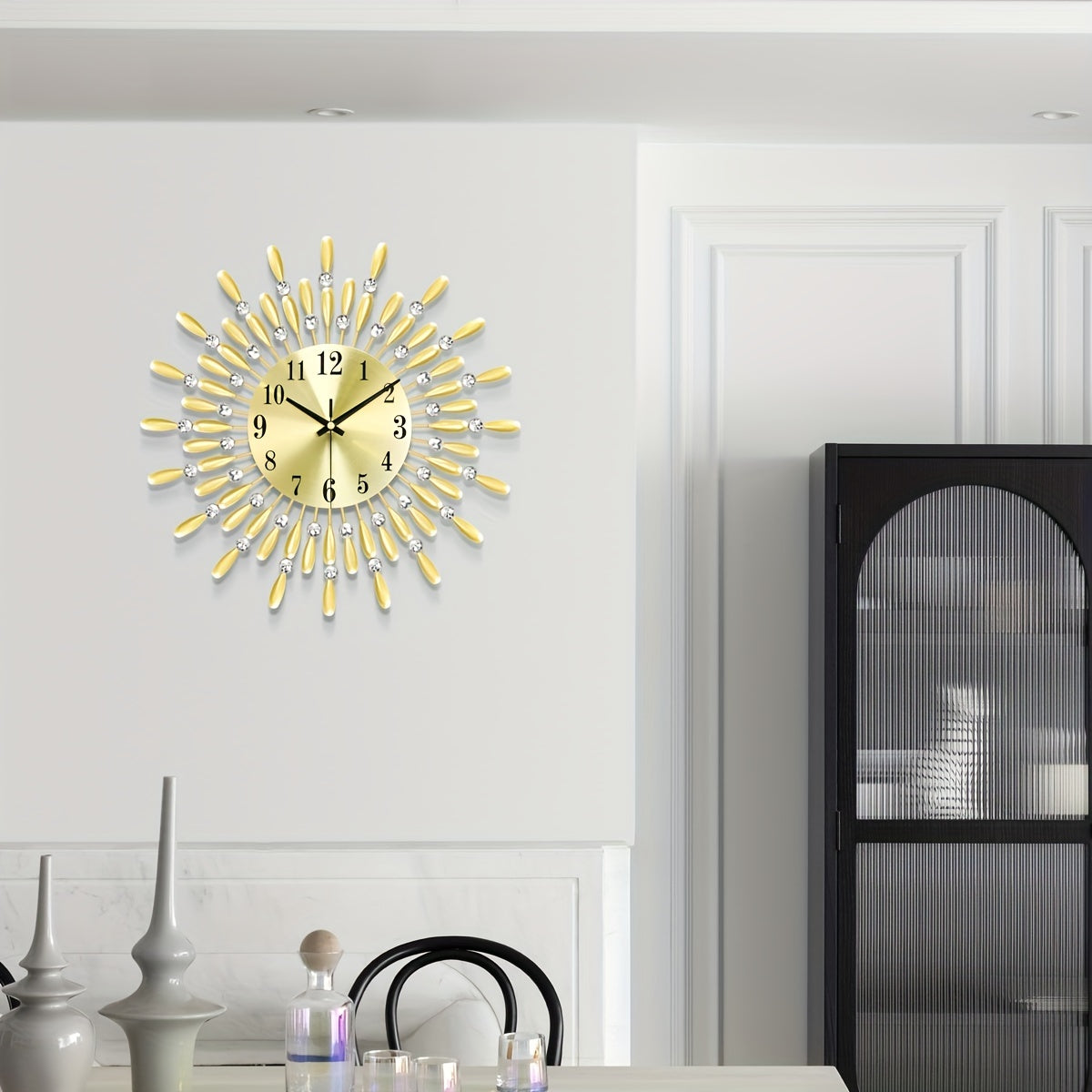 1pc 14.56 Inch Black Small Wall Clock For Living Room Decor, Modern Metal Wall Clocks For Kitchen Bedroom Office Decor, Non-Ticking Quiet Wall Clock Easy To Read