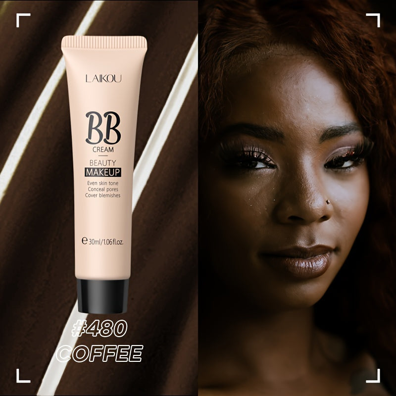 LAIKOU BB Cream à prova de água com cobertura total, tons naturais/marfim/bronzeado, 30ml, base de longa duração, controlo da oleosidade, uniformiza o tom da pele e disfarça os poros.