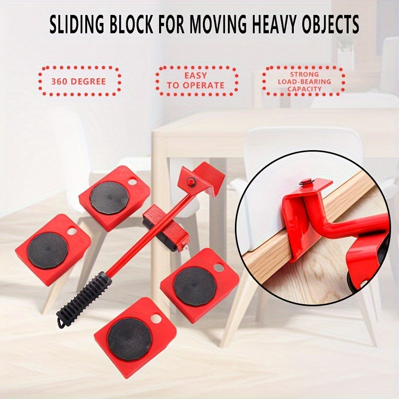 5pcs Furniture Slides Kit, Furniture MoveRoller Tools, 360 Degree Rotatable Pads, Easily Redesign And Rearrange Living Space Sofa Easy, Plastic And Carbon Steel For Hardwood Floors Carpet With 4 Wheels, Bearing Weight 150Kg,