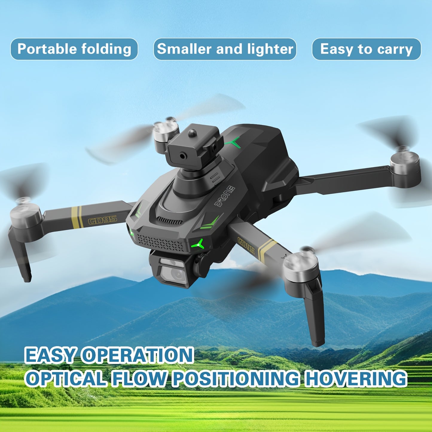 1pc Quadcopter Drone, GD95 Foldable Drone, Equipped with SD Dual Camera And Infrared Obstacle Avoidance Head, 2000mAh Capacity Battery, with Optical Flow Hovering Function, One-key Start, Suitable for Beginners