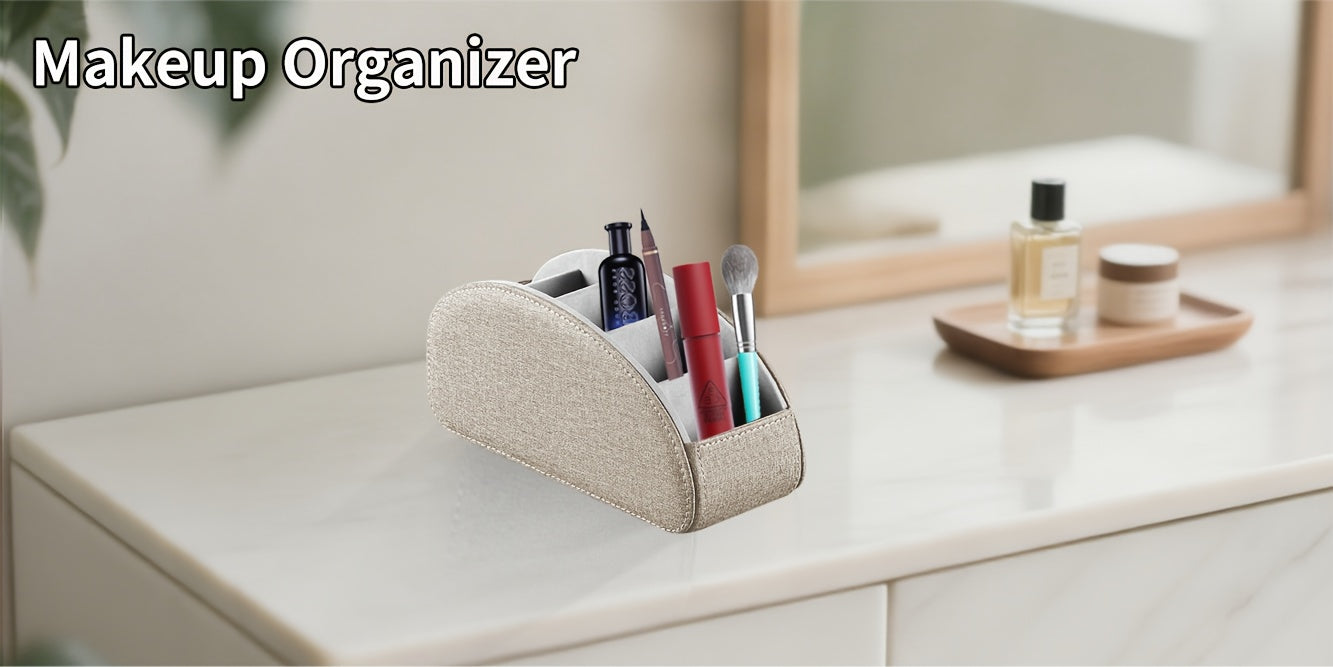 MILITWO 5-Compartment Faux Leather Remote Control Holder - Versatile Desktop Organizer for Appliance Controllers, Brushes, Eyeglasses & Office Supplies - Compact Storage Box with Pen Holder, Ideal for Home & Office Desk Organ
