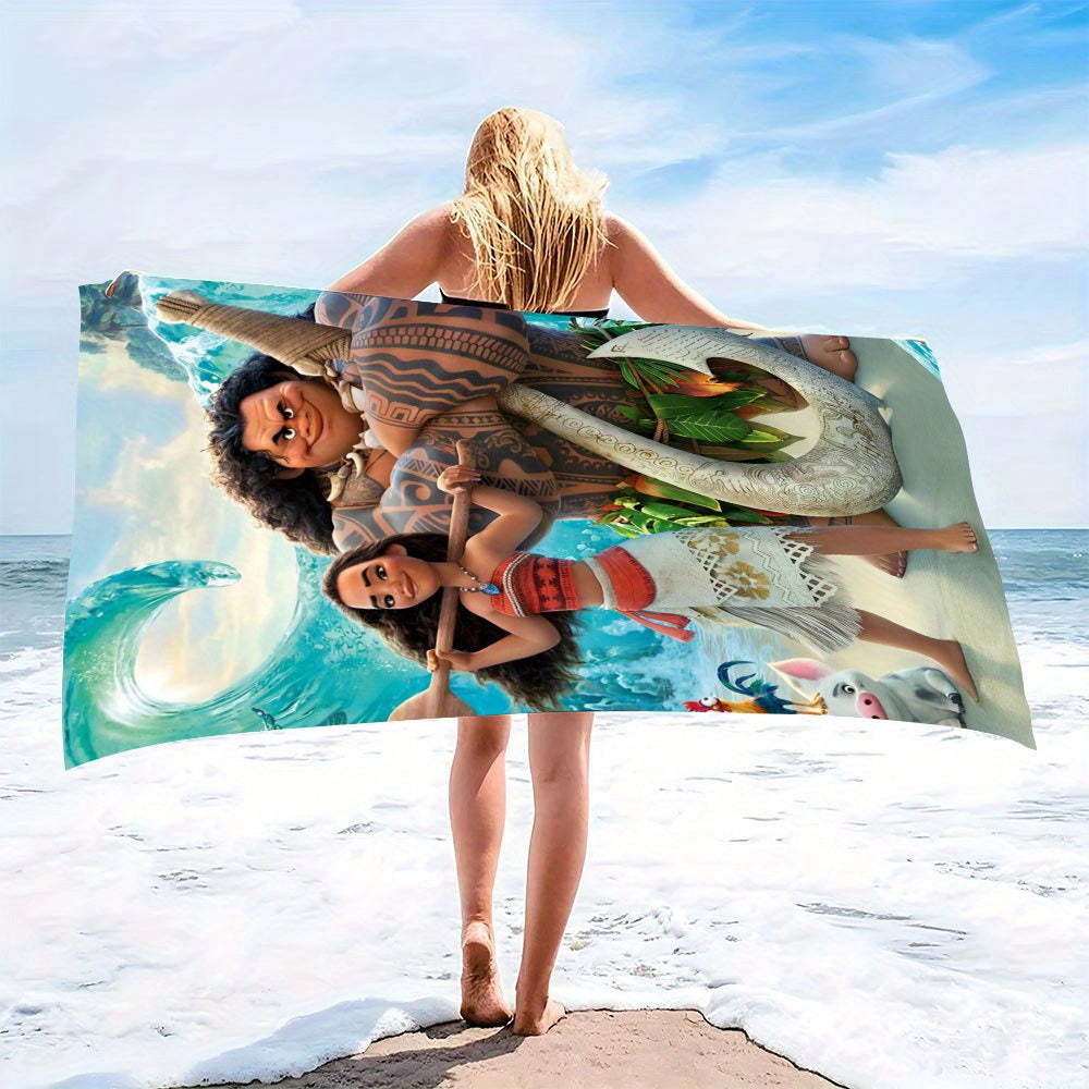 1pc Moana Extra-Large Microfiber Beach Towel - Quick-Dry, Ultra-Absorbent, Windproof & Sun-Protective with Vibrant Cartoon Design - Perfect for Beach, Travel, Camping & Vacation Easter, Vacation Accessory | Vibrant Design | M