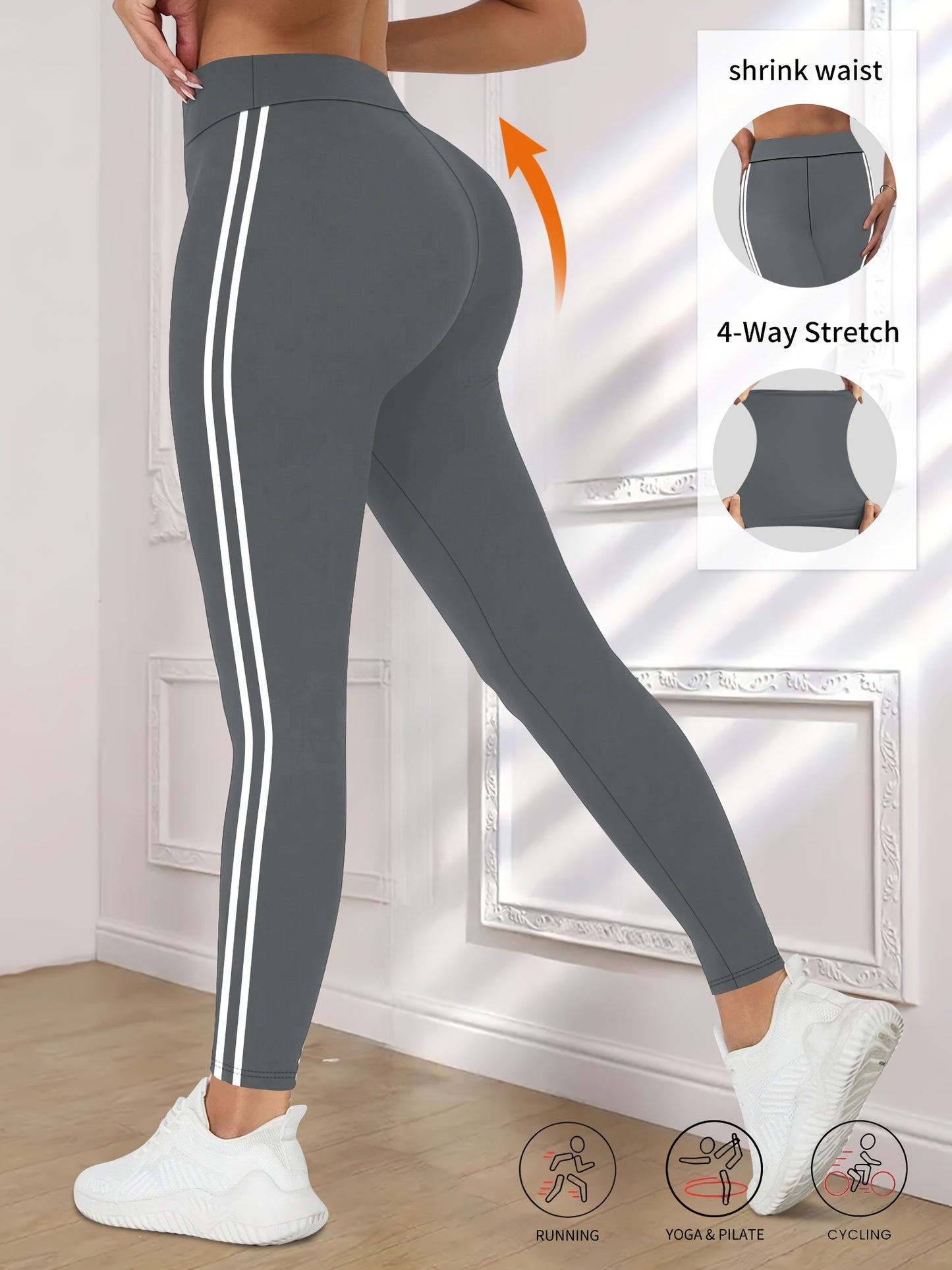 Women'S High-Waisted Black Side Stripe Leggings - Compression Fit, 4-Way Stretch, Crop Length, Sports Pants for Fitness and Casual Wear, Athletic Wear|Side Stripe Leggings|Compression Fit Leggings