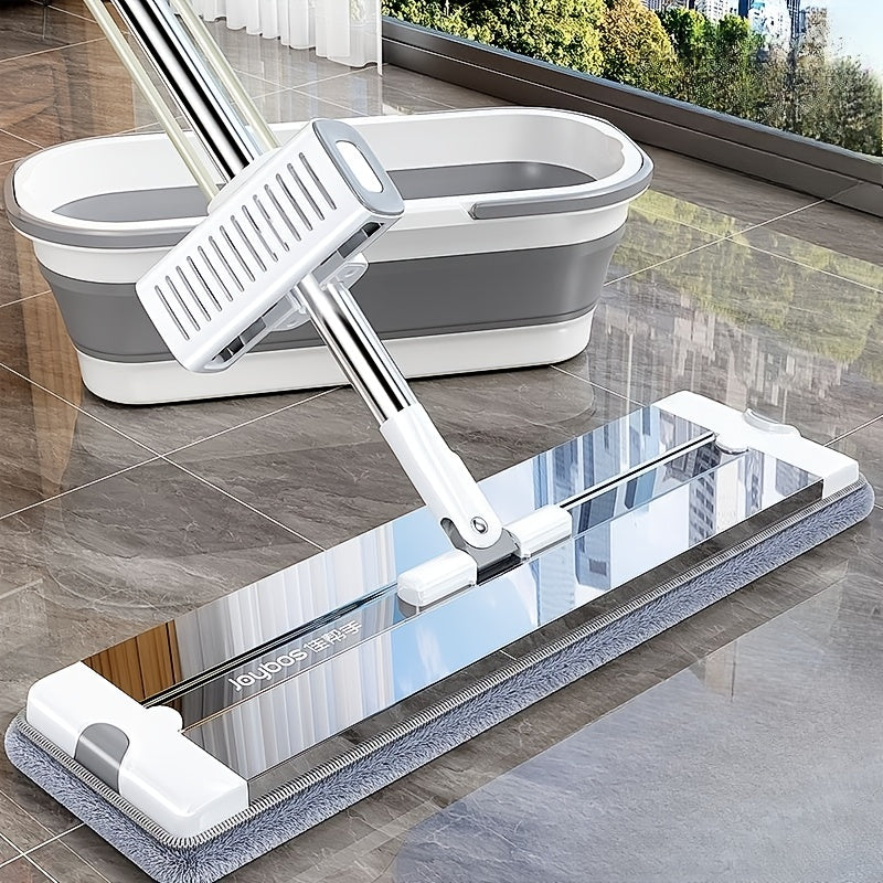 360° Rotating Mop and Bucket Set with Built-in Wringer, Dual Use for Dry & Wet Cleaning Without Handwashing, 6pcs Reusable Pads Included, Stainless Steel Headboard Handle Suitable for Bedroom, Living Room Pet Hair Removal -