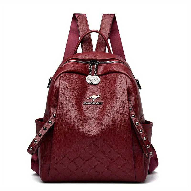 Women'S Quilted Backpack - Stylish Synthetic Travel & Casual Bag with Multiple Compartments, Adjustable Padded Straps, and Zipper Closure, Black/Red/Blue, Backpack for Travel, Secure Daypack, Quilted Texture, Synthetic Bag