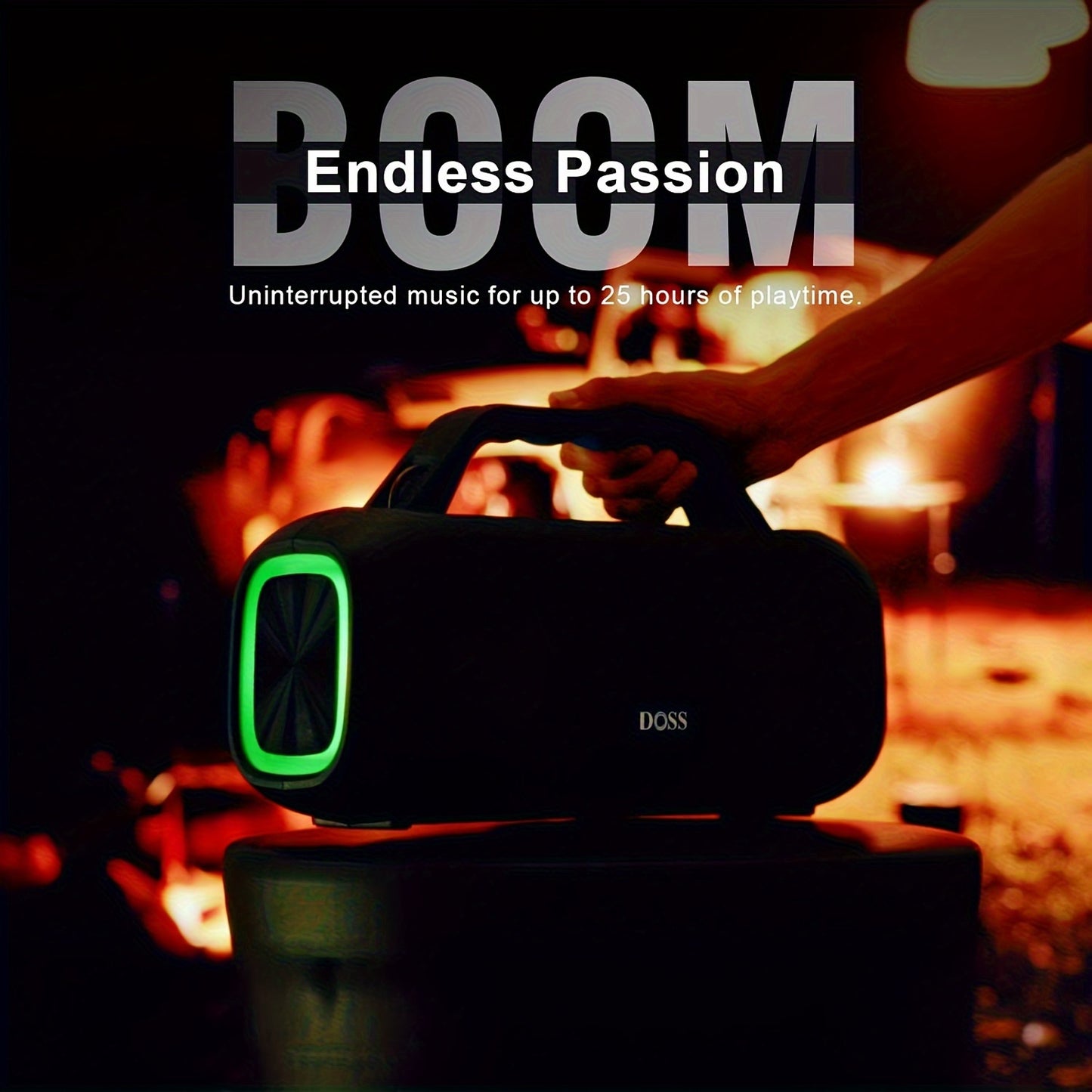 DOSS 60W Portable Speaker with Wireless 5.3, Stereo Sound & Subwoofer, 25H Playtime & Power Bank, TWS True Wireless Pairing, Dynamic Light Show, High Quality IPX6, USB-C Charging, 60W Power Handling, Compact Design for Campin