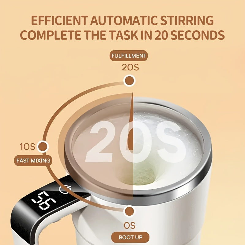 ADKING 12oz Smart Tumbler with Digital Display - USB Rechargeable, Stainless Steel Electric Coffee Mug with Timer & Adjustable Speed Control, Long-Lasting Battery Life (80+ Min), White & Pink for Winter