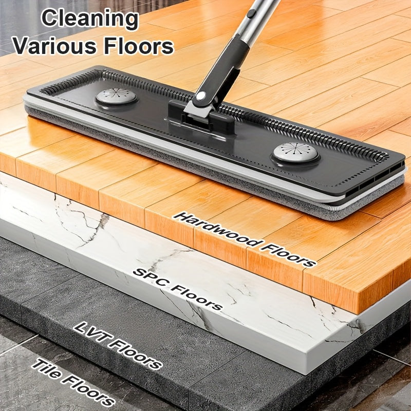 JOYBOS Advanced Lazy Mop Kit - Hand-Free Flat Mop with Scraper Bucket, Stainless Steel & Durable ABS Construction, 2 Washable Microfiber Pads for Living Room, Bathroom, Kitchen, Patio, Vinyl Wood & Tile Floors, No Electricity