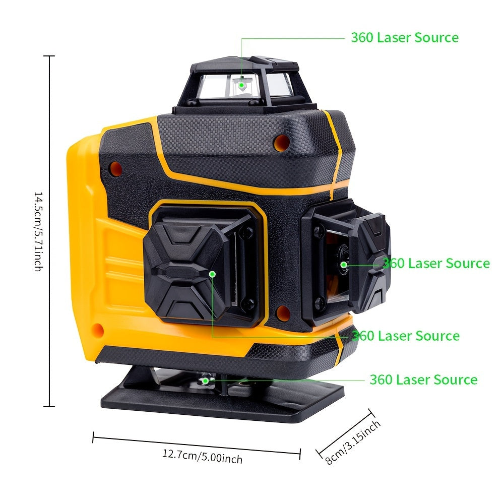 Honminda 16-Line 360° Self-Leveling Laser Level with Green Beam, 4x360° Vertical/Horizontal Cross Lines, Rechargeable Battery & Remote Control, Lifting Base & Tripod Included for Construction, Photography, Videography, Vide
