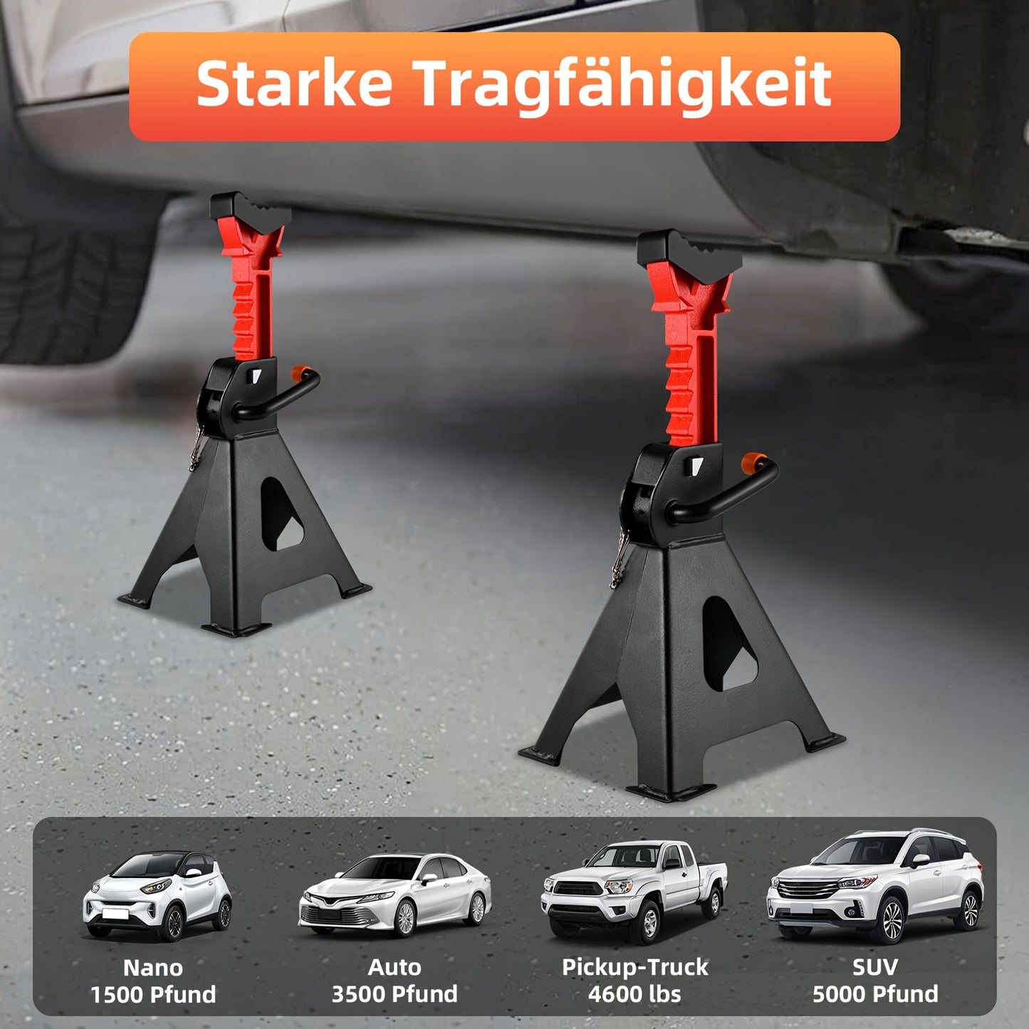 1-Pair Heavy Duty 6-Ton (12,0.0 g) & 3-Ton (6,0.0 g) Capacity Steel Jack Stands with Interlocking Stability, Secure Latches & Rubber Caps - Alloy Steel Construction, A-Frame Design for Car Repair, Vehicle Maintenance, Garage,