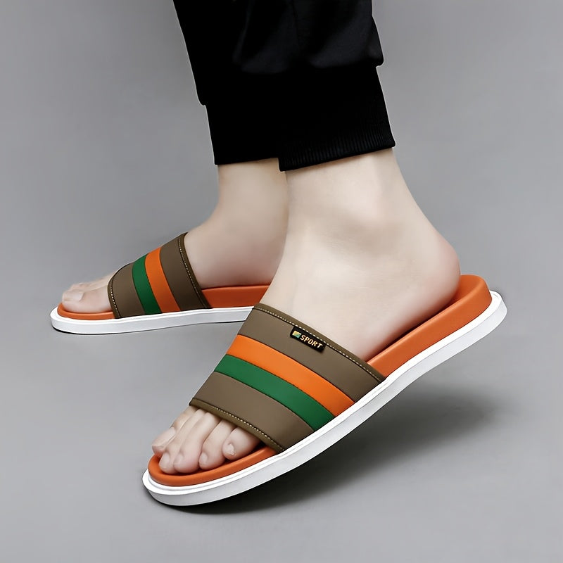 Men's Casual Slip-On Slippers - Breathable Synthetic & Rubber Sole, Lightweight Comfortable Indoor/Outdoor House Shoes with Random Pattern Design, House Slippers