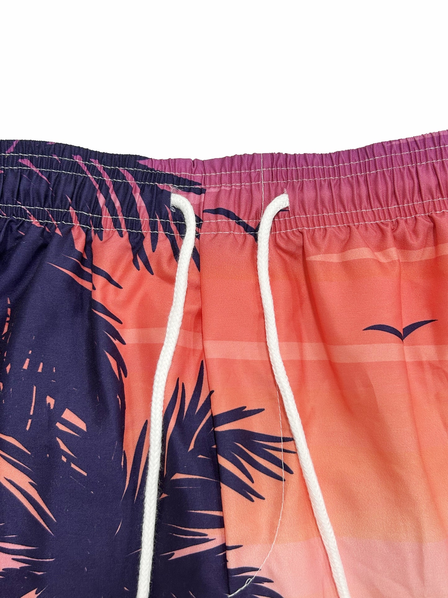 Quick Drying Comfortable Breathable Gradient Palm Tree At Dawn Seaside Drawstring Swim Trunks, Men's Board Shorts Swimwear For Summer Vacation Resort Beach Pool