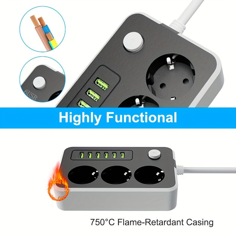 The New Multifunctional Power Board/socket For 2024, With One Power Board Equipped With (3AC+6USB-A), One Main Switch, And A 1.5 Meter Long Power Extension Wire, Is Designed For Various Usage Scenarios Such As Home, Office, K