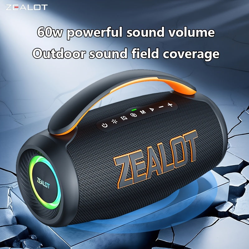 ZEALOT 60W Subwoofer Speaker, Wireless Speaker with Handle, 8000mAh Battery, Easy to Carry, RGB Lights, EQ Mode, TWS Pairing, Booming Bass. IPX5 High Quality, Great for Parties And Gatherings. for Home, Car, Camping-ZEALOT P1