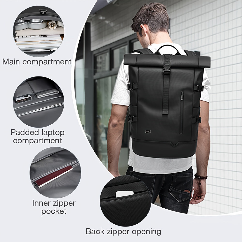 HANMARRY Men's Business Laptop Backpack - Heavy-Duty 39.62cm Computer Backpack, 15-in-1 Organizer, Padded Shoulder Straps & Locking System, High Quality for Work, Travel, School, Commute - Compatible with MacBook/Air/Pro/PC/L