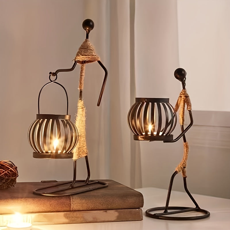 1pc Retro Iron Man Candle Holder, Creative Western Restaurant Candle Holder, Romantic Table Decoration Home Decor,Candle Holder,centerpiece,New Iron Art Candle Holder, Creative Hollow Candle Cup Table Candlelight, Western Can