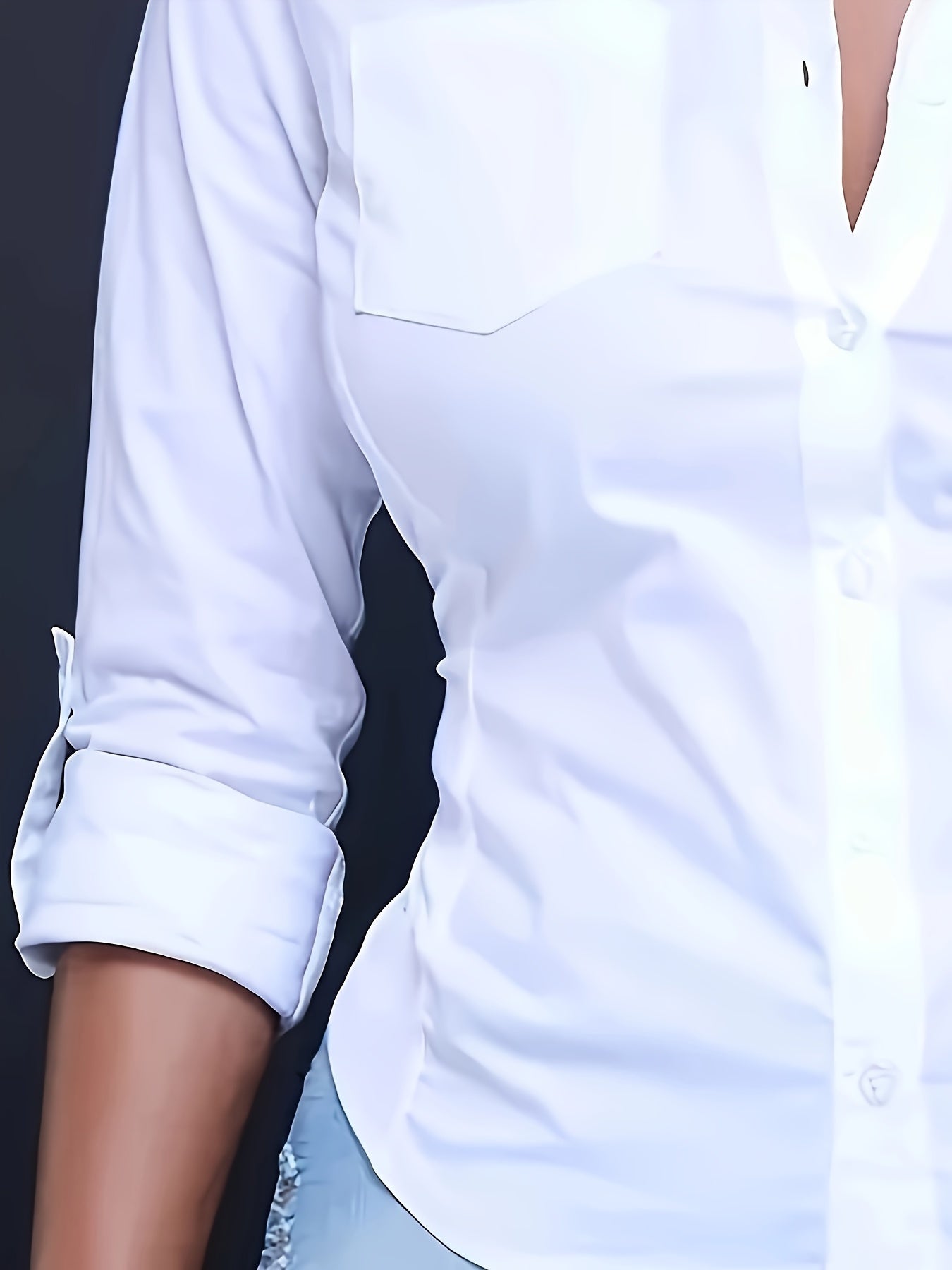 Solid Color Button Front Shirt, Casual Long Sleeve Pocket Shirt For Spring & Fall, Women's Clothing