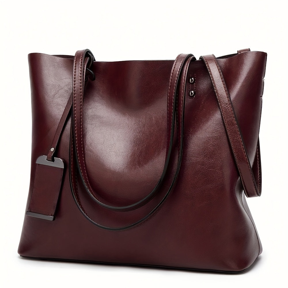 Women's Synthetic Handbag with Laptop Compartment & Detachable Strap - Golden-Tone Hardware, Zipper Closure, Spacious Work Bag for Travel, Business Meetings, Everyday Use - Available in Brown, Black, Red, Pink, Navy, Burgundy