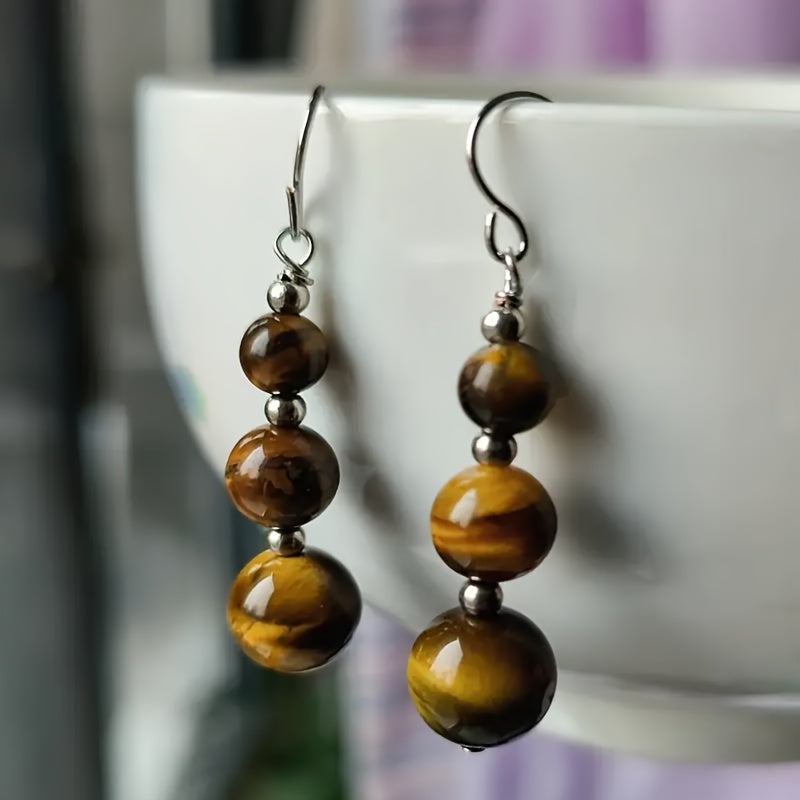 1Pair Handmade Natural Stone Earrings,Tiger Eye Bead Earrings,Aventurine Earrings,Carnelian Earrings for Women in Bohemian Style, Valentine's Day Gift