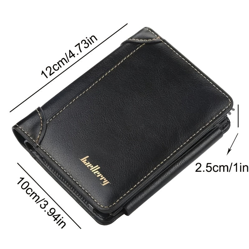 1pc Men's Short Multi-Card Slots Three-fold Zipper Coin Pocket Wallet Fashion Thin Card Bag Give Gifts To Men On Valentine's Day