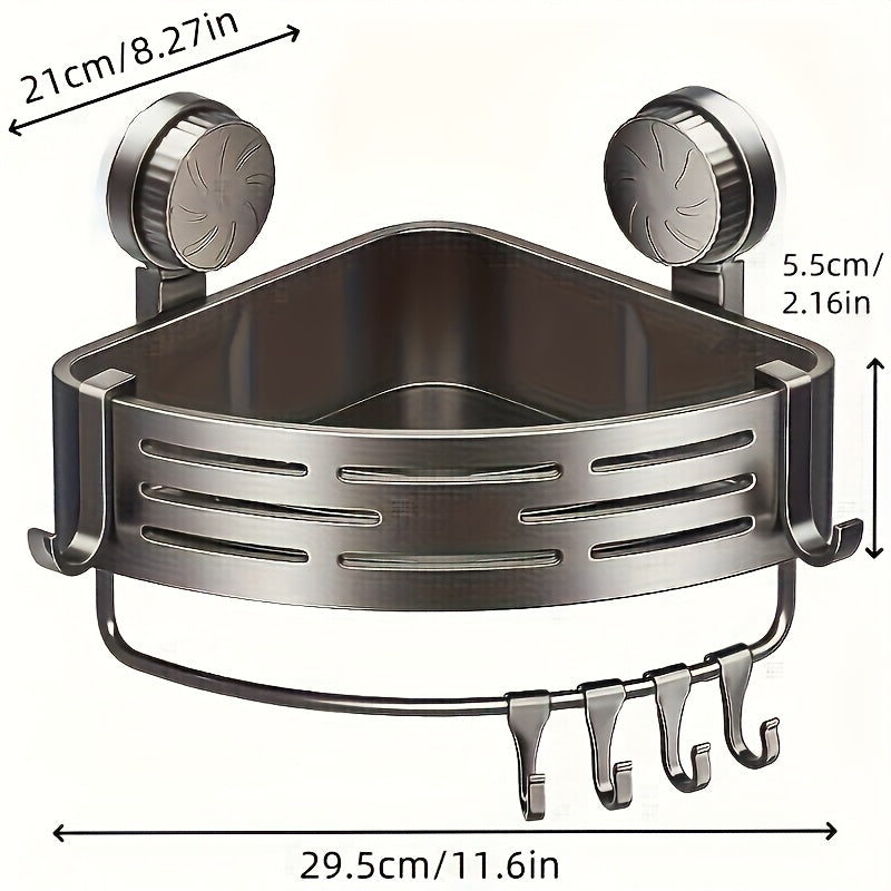 Space-Saving Suction Cup Bathroom Rack - No Drilling Required, Strong Triangular Shelf with Hooks, Suitable for Shower and Toilet Wall/Tiles, Multifunctional Storage Organizer, Available in 4 Seasons
