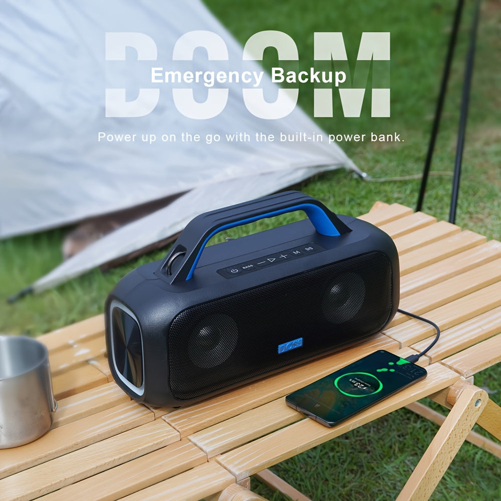 DOSS Extreme Boom S Portable Speaker, Wireless 5.3 with 60W Stereo Sound, Rich Bass, IPX6, 25H Playback Time, TWS, LED Lights, Suitable for Camping, Beach, Pool Outdoor Speakers - 507S