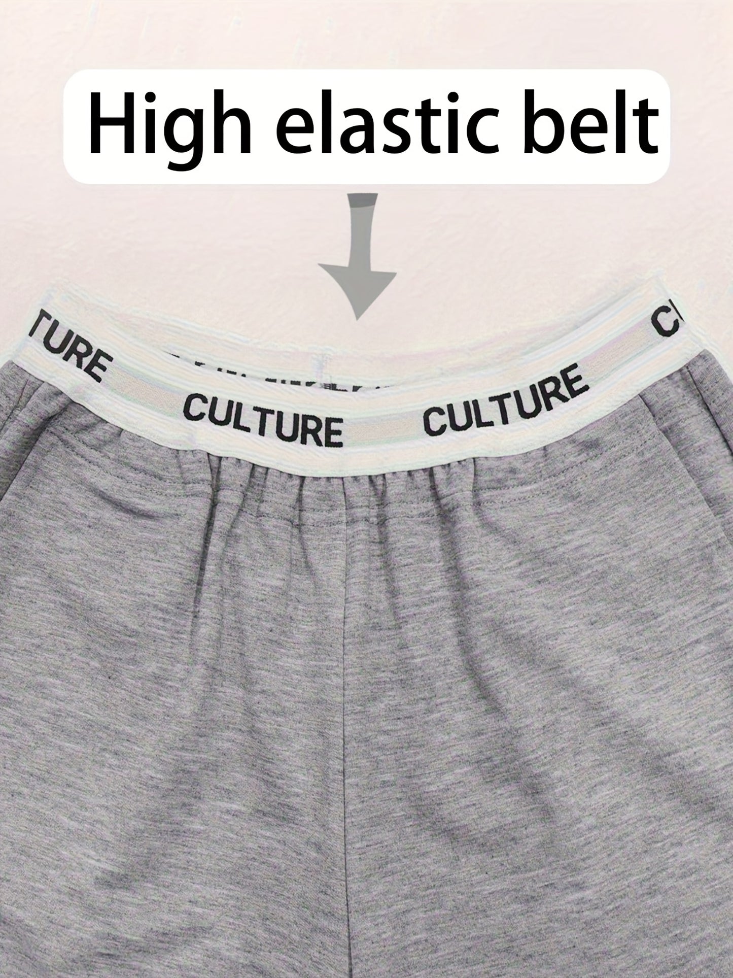 2pcs Women'S High-Waisted Wide-Leg Pants with Heart Letter Print - Casual Loose-Fit Joggers, Solid Color, All-Season Comfort, Pockets, Versatile for Casual Attire