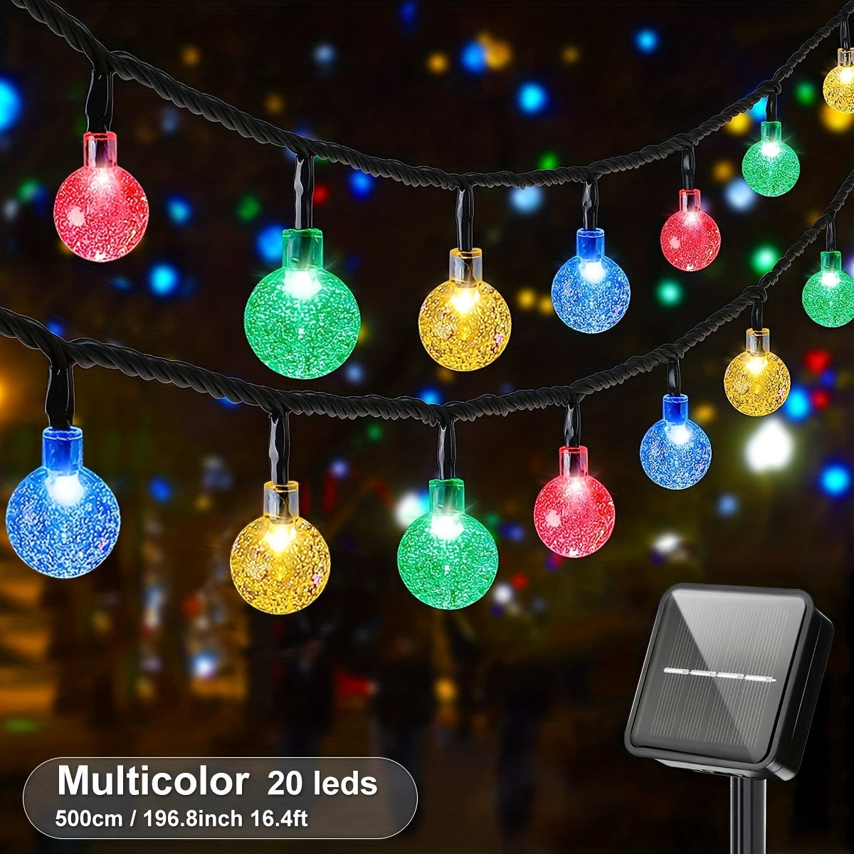 1pack, 20/50/100 LED Large Light Bulb, Solar Crystal Ball, Bubble Light String, Solar Outdoor Light Strip, 8 Lighting Modes, Solar Light String For Garden, Camping, Party, Independence Day, Christmas, Wedding, Ball, Birthday,