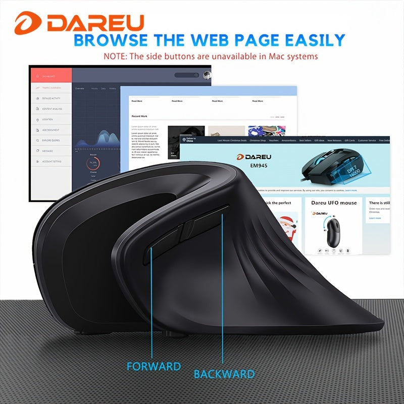 DAREU Ergonomic Wireless Vertical Mouse with USB Receiver – Right-Hand Design for Wrist Comfort, 2.4GHz Connectivity, Black with Teal Accents, Ideal for Office, Home, and Multi-Device Use, Ergonomic Mouse, DAERU