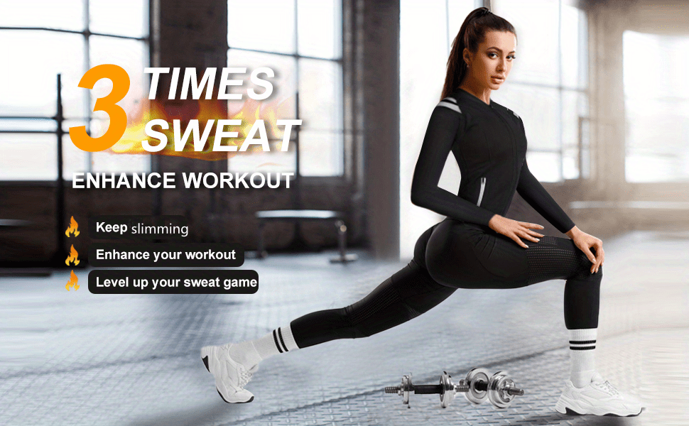 Long Sleeve Full Zipper Sweat Sauna Suit, Waist Training Weight Loss Slimming Fitness Workout Sports Jacket, Women's Clothing