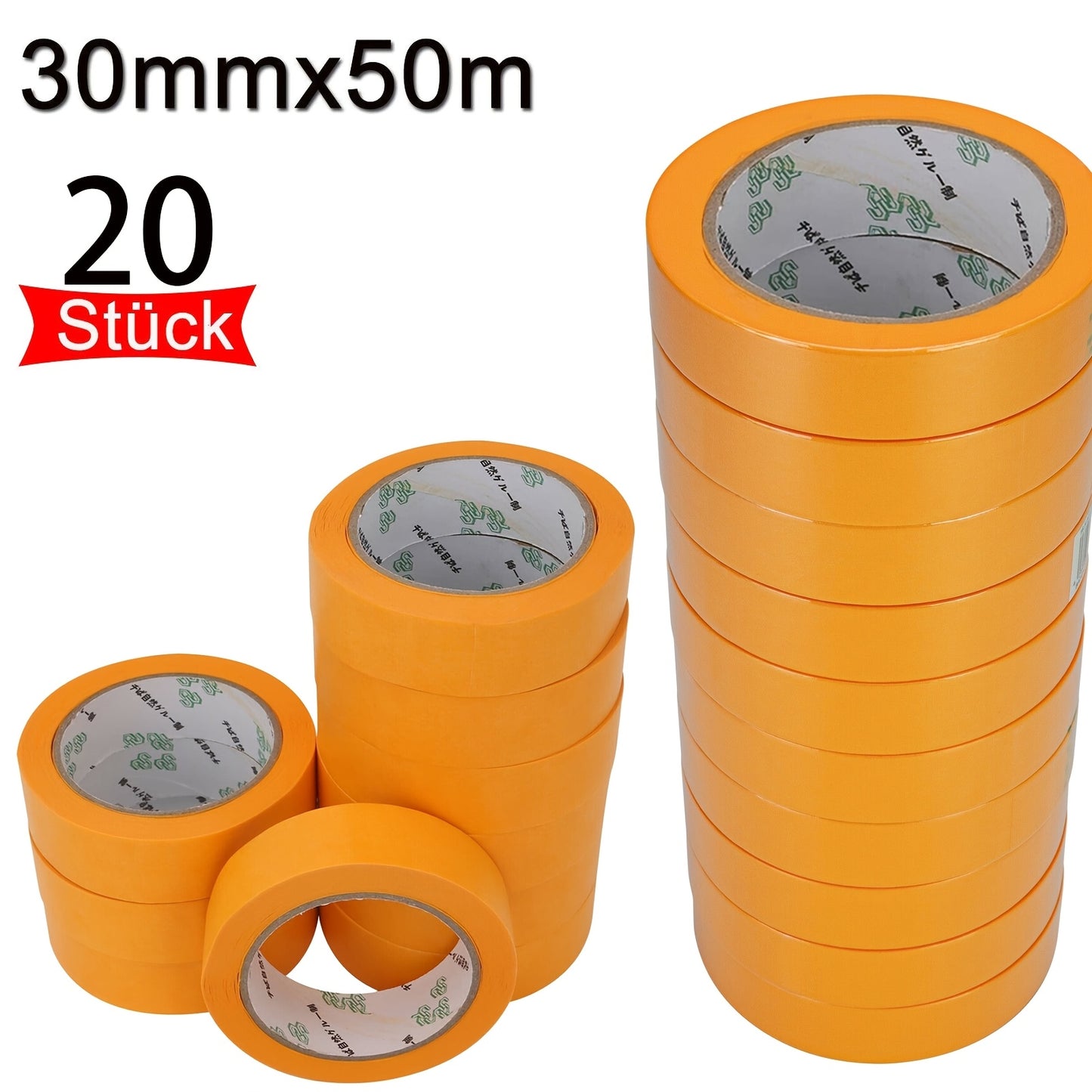 20pcs Orange Painter's Tape, 30mm x 50m - Removable Adhesive for Walls, Automotive, and Home Decoration, No Solvents Needed, Strong Bonding for Concrete Surfaces, Wall Adhesive | Consistent Width | Strong Adhesive
