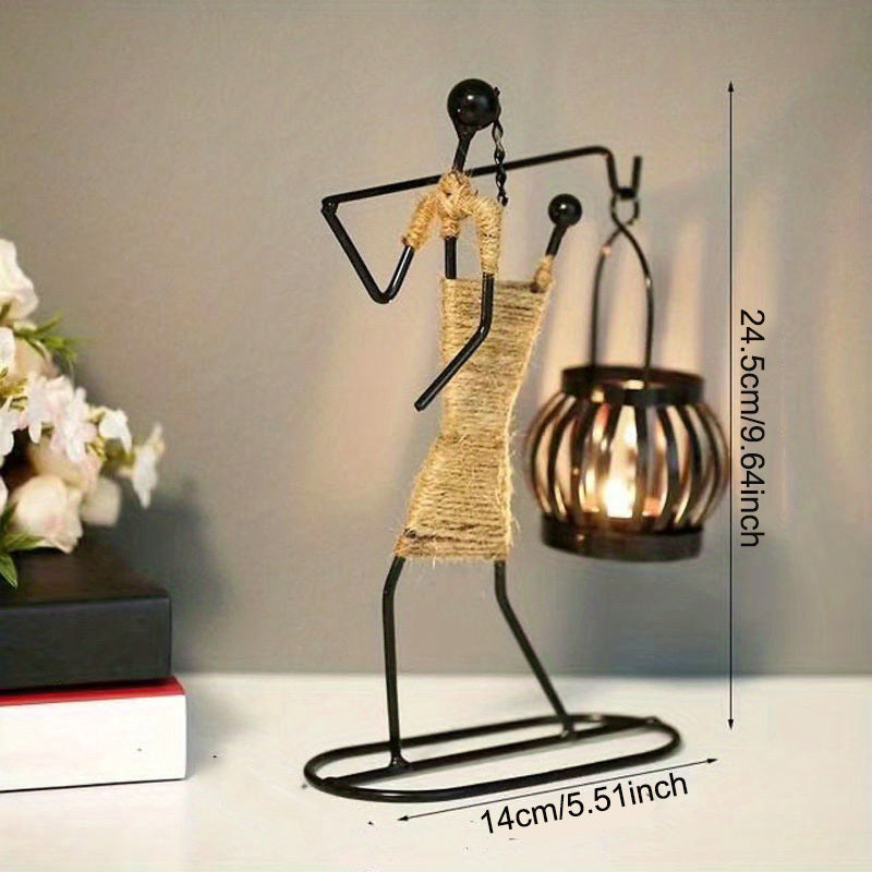 1pc Retro Iron Man Candle Holder, Creative Western Restaurant Candle Holder, Romantic Table Decoration Home Decor,Candle Holder,centerpiece,New Iron Art Candle Holder, Creative Hollow Candle Cup Table Candlelight, Western Can