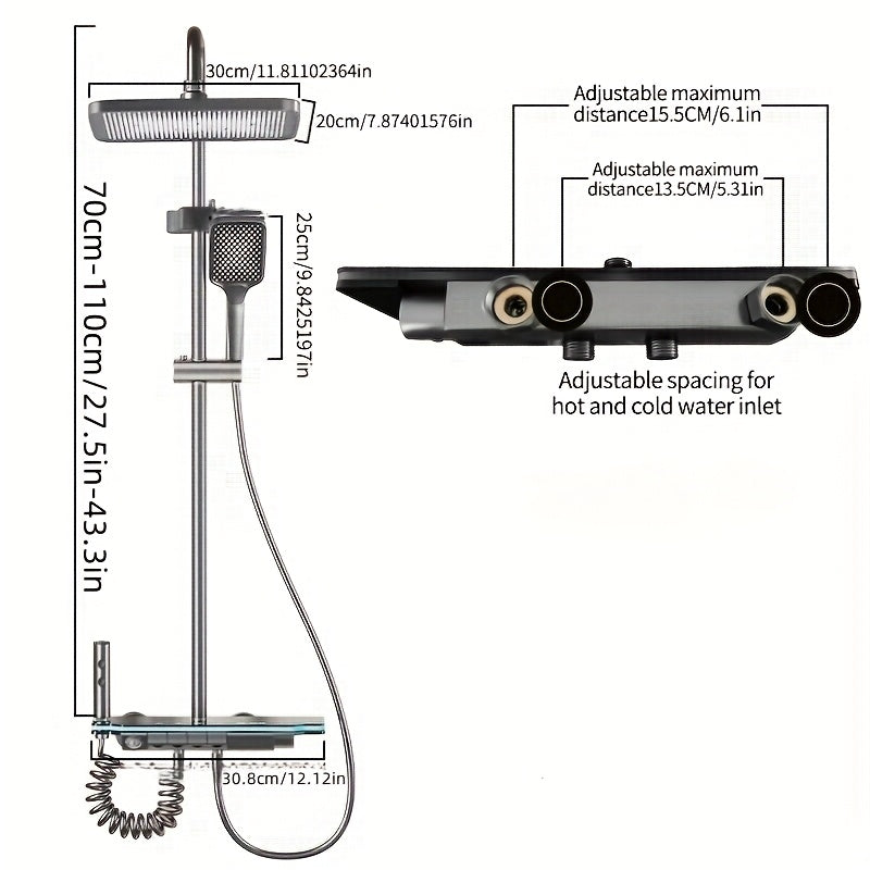 Luxury Gun Gray Shower Head Set, Piano Key Ambient Light, High Pressure Rainfall System, 4-in-1 Bathroom Accessories Kit, Digital Shower Head, Ideal Gift for Home Bathroom Decor, Perfect for Easter and Ramadan