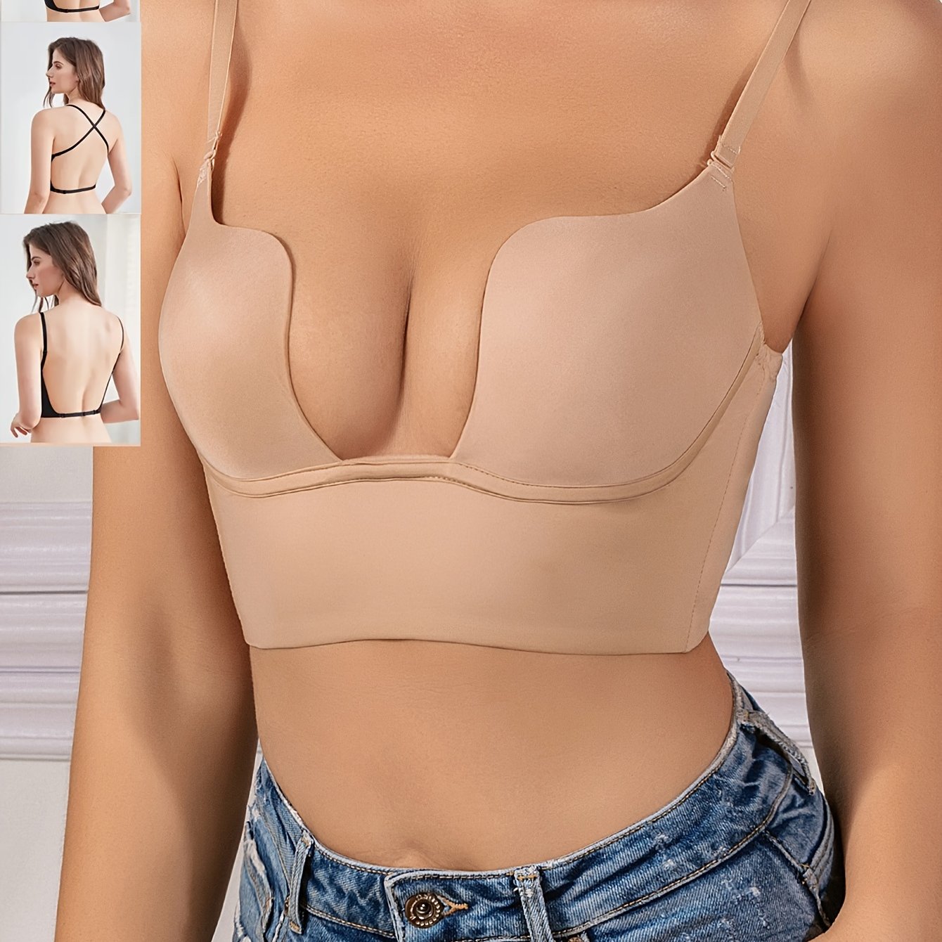 Hollow Out Scoop Bra, Comfy Push Up Stretch T-Shirt Bra, Women's Lingerie & Underwear