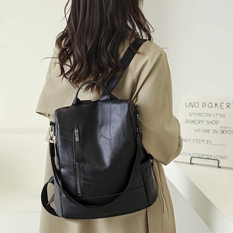 Women's Backpack Burgundy/Black - Adjustable Shoulder Straps & Golden-Tone Hardware, Heavy-Duty Zipper Closure, Golden-Tipped Back Panel (No Hardware Visible),, Travel Handbag (Coffee Brown, Burgundy, Black) - PU