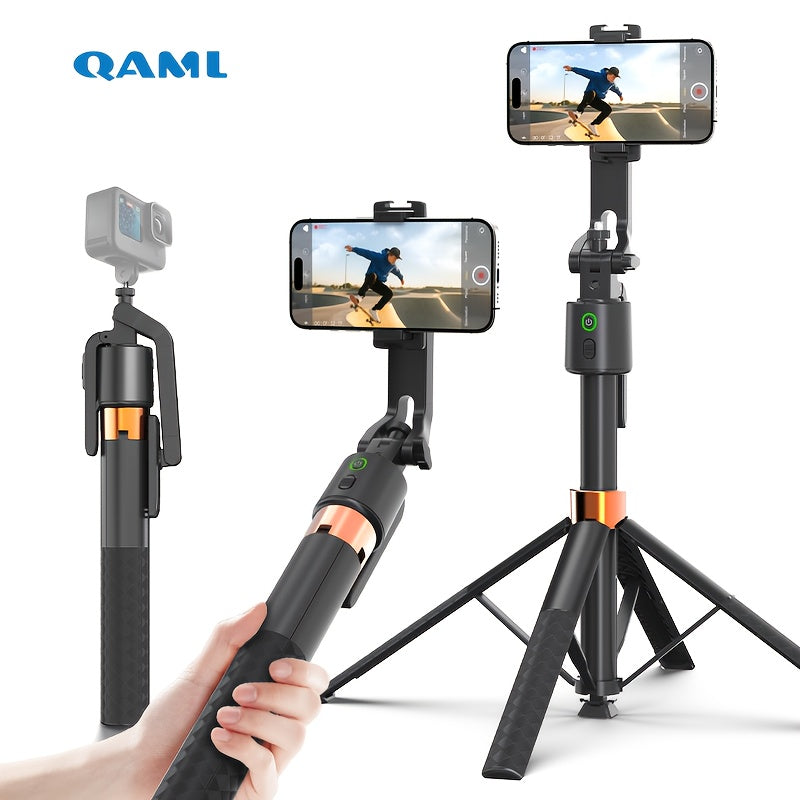 QAML  2025 NEW Q13 AI Selfie Stick Tripod with 360° Face Recognition Follow Mode, ai face tracking, auto face tracking tripod Multi-Function Phone Holder with Remote, Extendable Travel Tripod, Universal 1/4 Inch Screw Compat