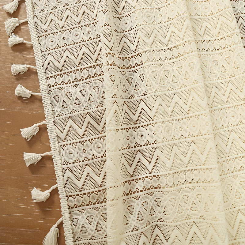 1pc Beige Crochet Hollow Tablecloth, Boho Household Stain Resistant Waterproof Oil-proof, Washable Table Cover, Suitable For Picnics, Camping, Weddings, Birthday Parties, Restaurants, And Buffets, Tabletop Protection, Home Ki